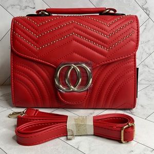 NWT Gladdon Red Shoulder Bag Quilted Pattern and Heart Design